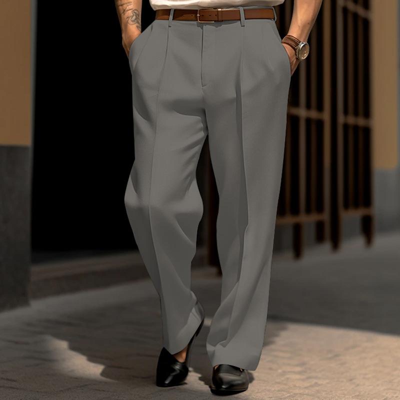 Pantalon de costume formel business confortable pour homme, coupe droite, couleur unie, ample