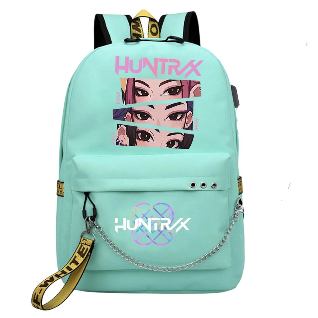Witch  Girl Group Print Student Backpack Iron Chain Trendy Backpack USB Backpack