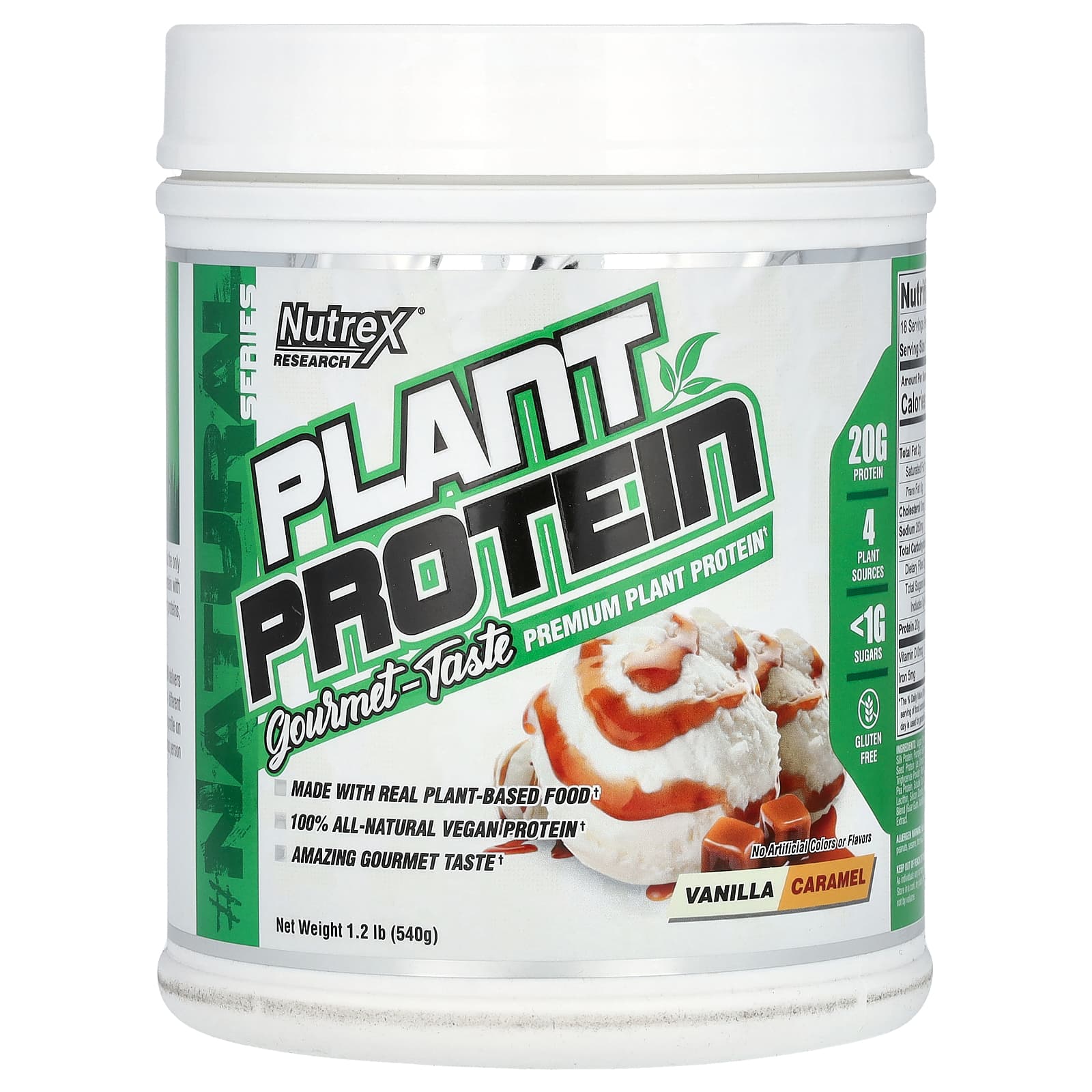 

Nutrex Research, Natural Series, Plant Protein, Vanilla Caramel, 1.2 lb (540 g)