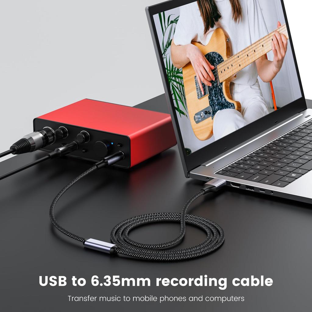 MOSWAG 2m USB to 6.35mm Audio Cable with Recording Function, USB to 6.35mm Male TRS Stereo Cable for Microphones, Guitars, Basses, Speakers, DVD