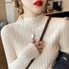 Autumn and Winter Semi-turtleneck Bottoming Sweater Women's Inner Pit Strip Pullover Shirt Solid Color Casual Tops Elegant Thin Simple Clothing