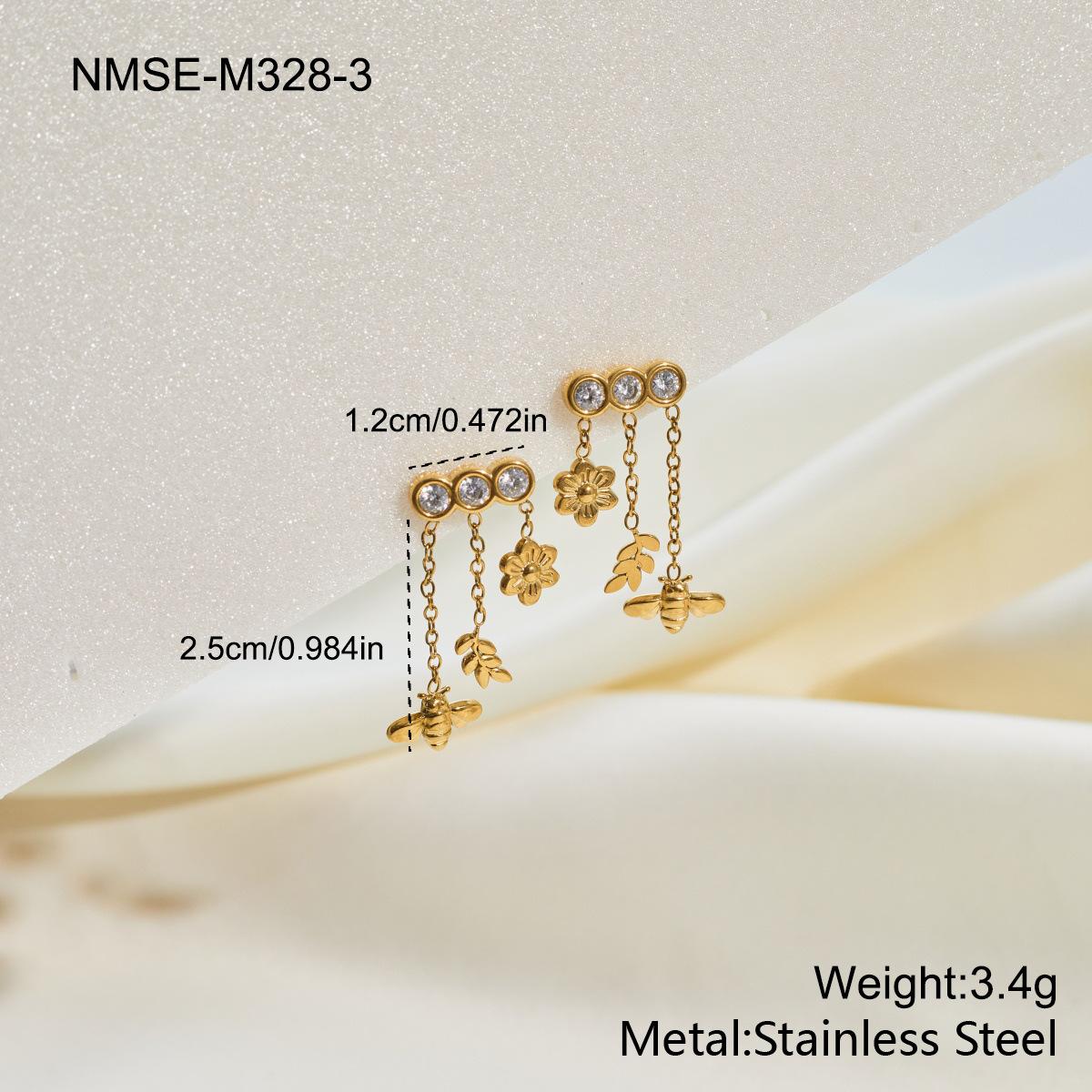 GEMCHIC Women s Stainless Steel Bee Flower Dangle Earrings Fashion Tassel Earrings for Women Light Luxury Trendy Jewelry