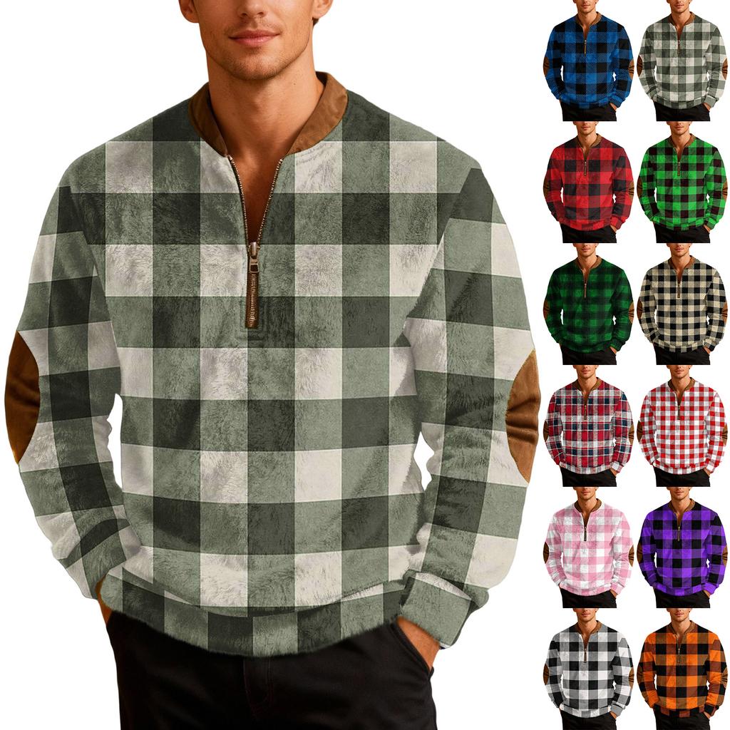 Mens Christmas Zip Up Sweatshirts Xmas Stand Collar Pullover Tops