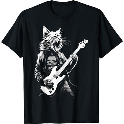 Rocková kočka hrající na kytaru Vtipné kytarové kočičí tričko