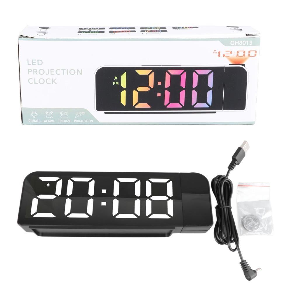 Durable Plastic Alarm Clock Black-faced White-light Digital Alarm Clock LED Large-screen Projection Alarm Clock Bedside чёрный