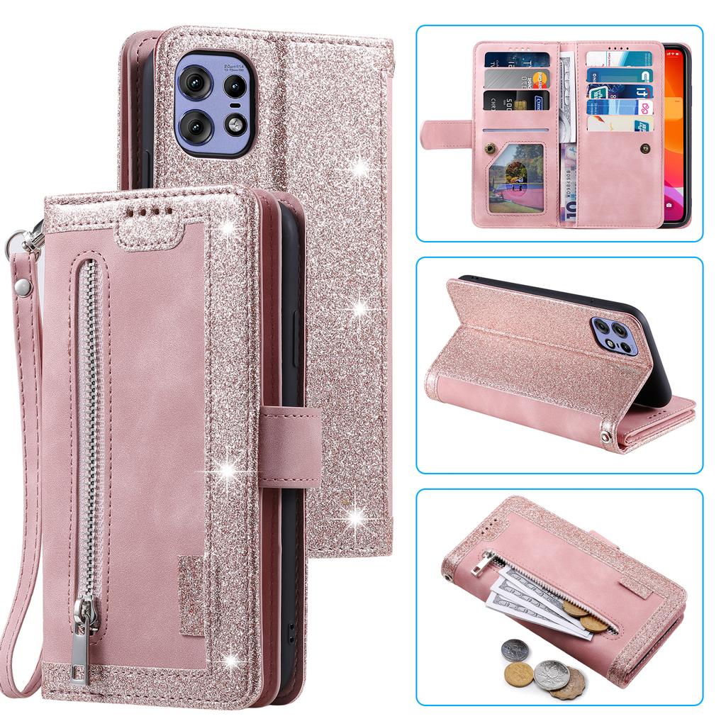For Motorola Edge 50 Pro 5G Case 9 Card Slots Leather Wallet Phone Cover with Zipper Pocket