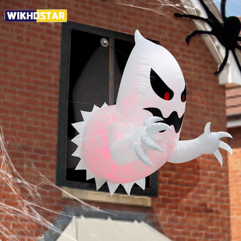 1.4m Halloween Aufblasbarer Geist Horror Fenster Geist Faltbarer Ballon Außenhof Gartendekoration Lustiges Partywerkzeug