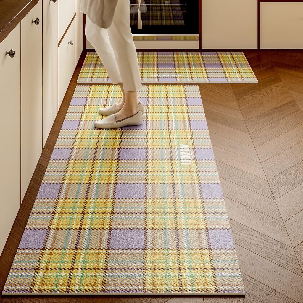 Küchenbodenmatte gestreift kariert leichter Luxus langer Teppich PVC-Ledermatten rutschfester Teppich ölabweisend wasserdichte Teppiche Tapis Cuisine