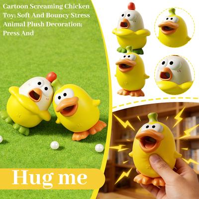 Cartoon Screaming Chicken Toy; Soft And Bouncy Stress Animal Plush Decoration; Press And ;