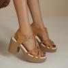 Summer New Solid Color Fish Mouth Block Heel One Line Buckle High Heel Casual Women's Sandals