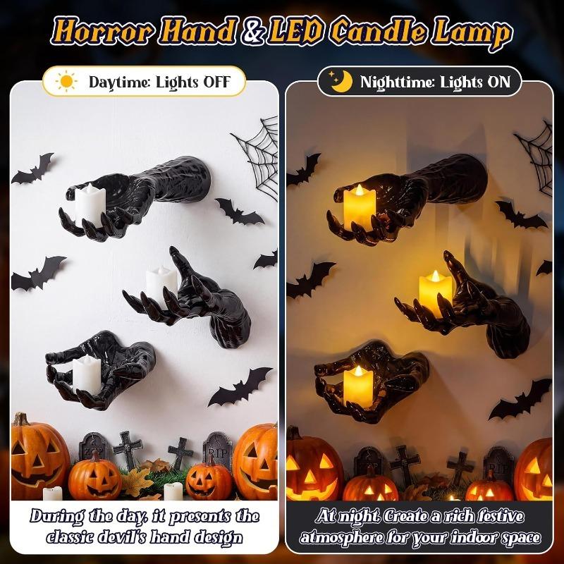 3 Styles Gothic Resin Devil Hand Wall Candle Holder Creepy Reaching Hand Sculpture Halloween Party Haunted Home Decoration