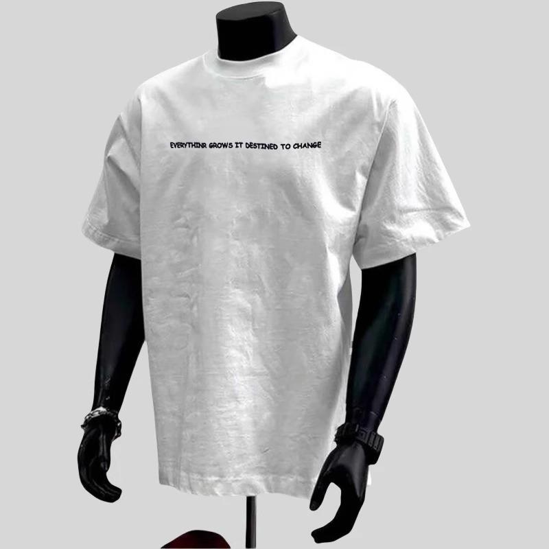 Men s Summer Retro Letter Print Short Sleeve T-Shirt with Pocket Square