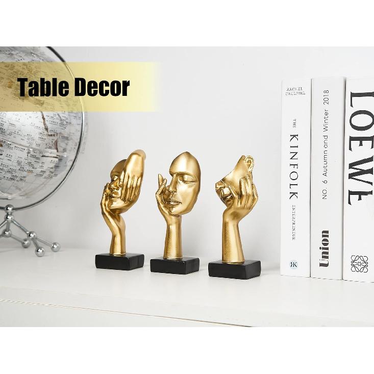 3 Pcs Gold Thinker Statues Sculptures for Home Decor, Golden Statues Table Decor Accents, House Decorations for Living Room Bedroom Office, Bookshelf