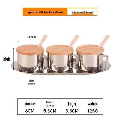 304 Stainless Steel Spice Jar Set with Wood Lids and Tray