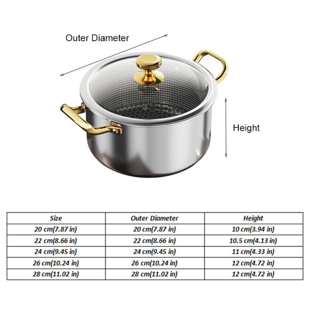 Honeycomb Bottom Non-stick Pot with Glass Lid Slow Cooker Stainless Steel Soup Pot Dormitory