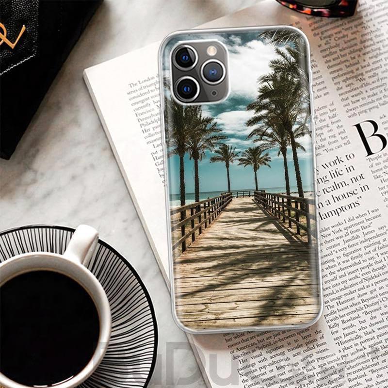 Summer Beach Sunset Sea Palm Tree Cover For iPhone 16 15 14 13 12 11 Pro Max Apple Phone Case X XS 7 Plus 8 + Art Customized Pri