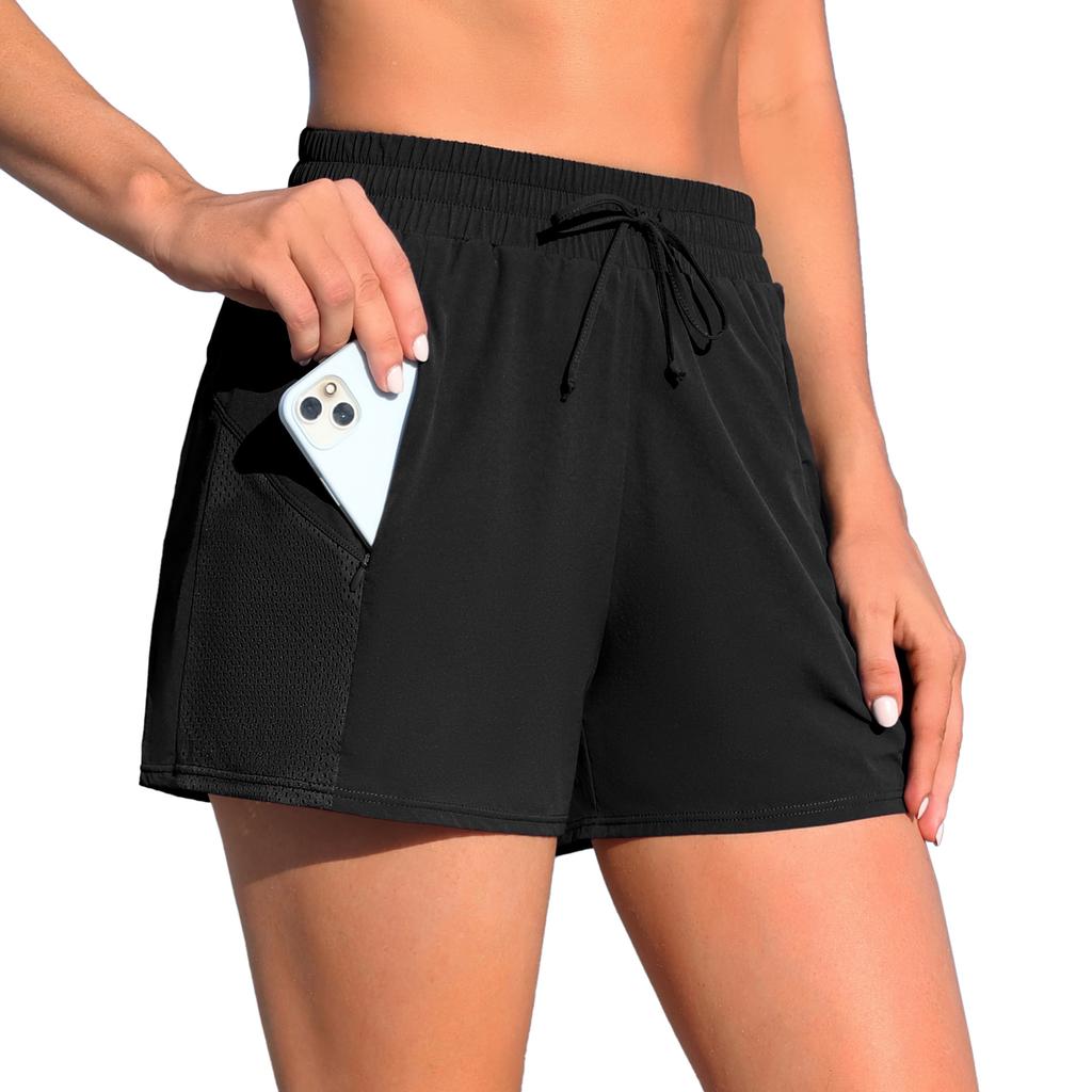 CHARMLEAKS Swim Shorts Women High Waisted Swim Bottom Tummy Control Board Shorts with Pockets Liner