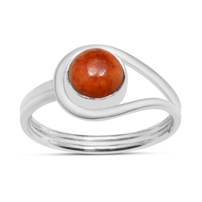 Natural Orange Turquoise Gemstone Ring, 925 Sterling Silver, Statement Ring, Round Gemstone, Handmade Ring Jewelry, Gift for Easter, Ring Size - 5