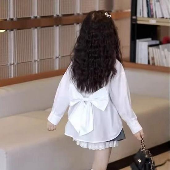 

Girls Fashionable Long-Sleeve Bow Shirt for Spring 2025 – White 110 cm