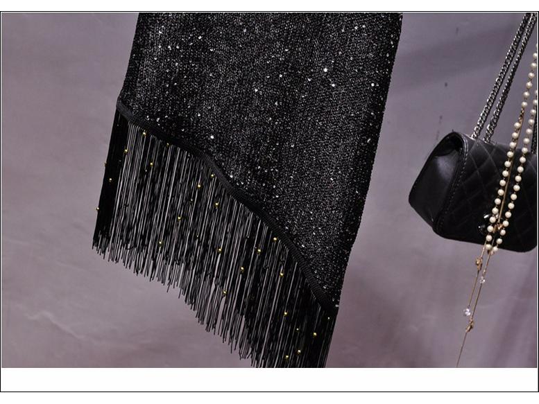 2019 Korean Style Sequin Tassel Spaghetti Strap Vest - Gold Thread Sleeveless Knitted Top for Women