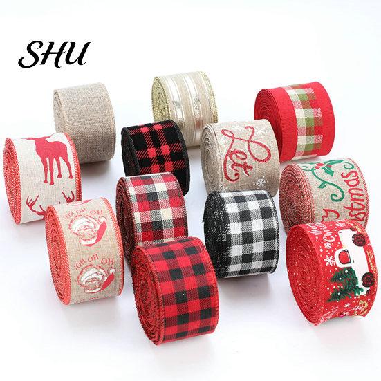 Christmas Bowknot Making Ribbon 1 Roll 2Mx5CM Red Black White Plaid Santa Car Wired Gift Decorative Packing DIY Craft Xmas Tree Decoration Wreath