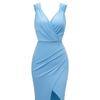 Summer European and American Casual Waist Cinched V-neck Fresh Style Sleeveless Dress for Women