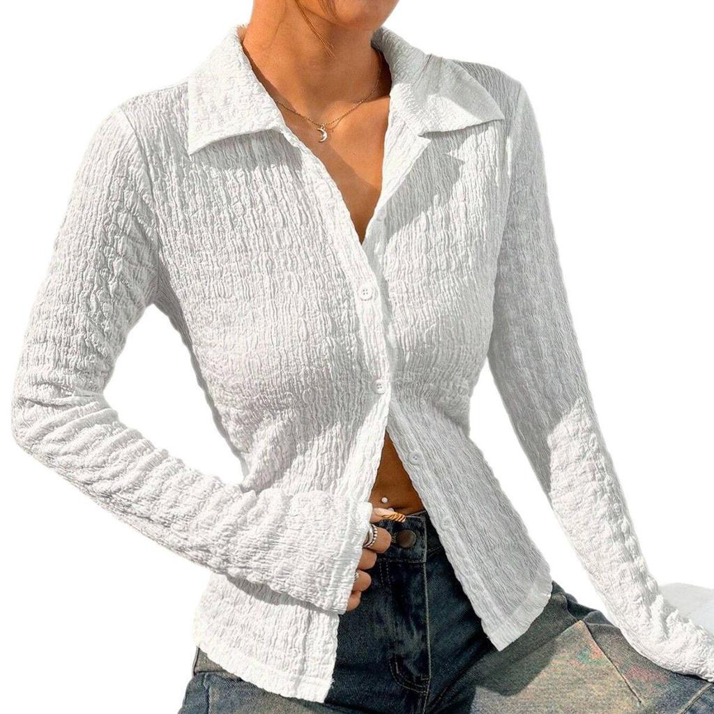 2025 European-American Women's Long-Sleeved Waist-Cinching Shirt: Niche, Fashionable, and Stylish for Spring/Summer.