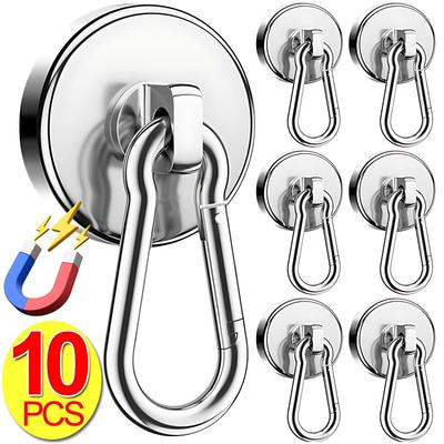 10/1pc Magnetic Carabiner Strong Neodymium Magnet Hook 360°Rotating Wall-mounted Heavy Duty Magnet Suction Cup Storage Hook Ring