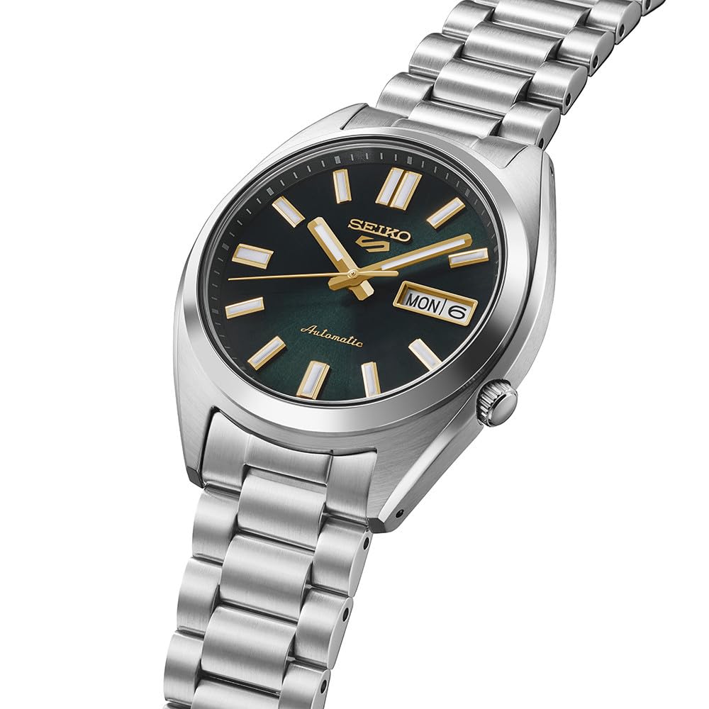 Seiko SRPL57K1 5 Sports SNXS Stainless Steel Automatic Watch for Men, 37.4mm Case, Green/Silver