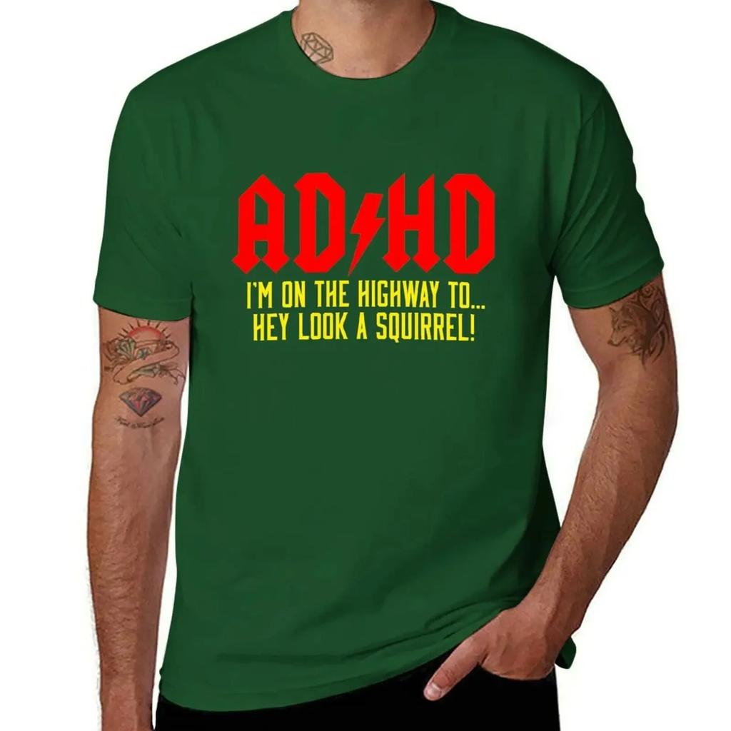 2025 New Model ADHD Highway ToHey Look A Squirrel TShirt Animal Prinfor Boys Plain Aesthetic Clothes Mens T Shirt Graphic