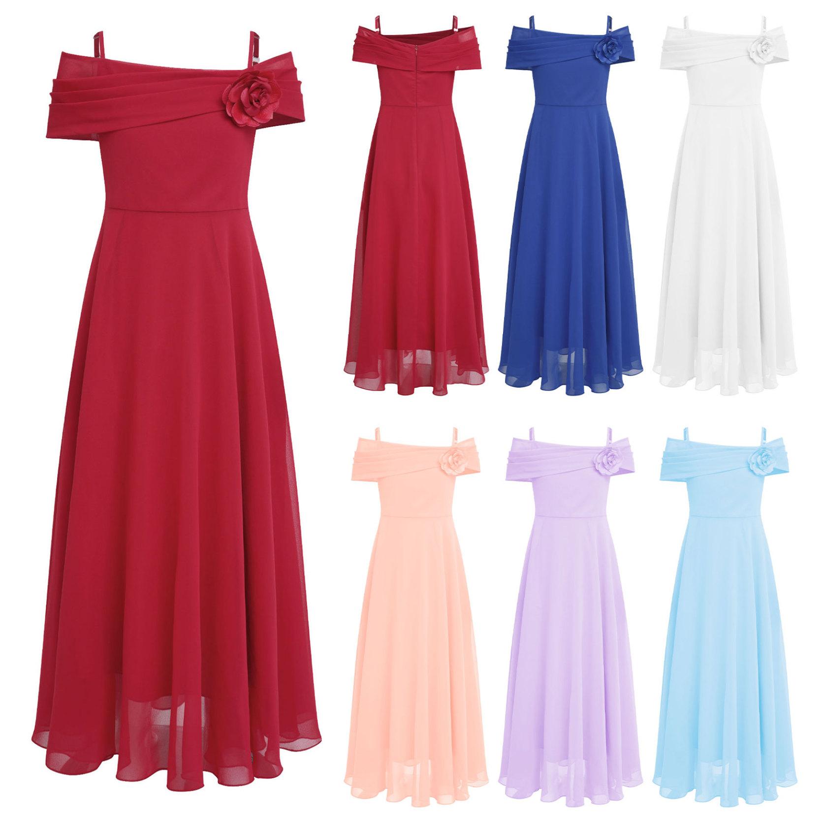 

Kids Girls Formal Party Dress Off Shoulder Long Dress A-Line Chiffon Wedding Flower Girl Dress for Bridesmaid Birthday Proms
