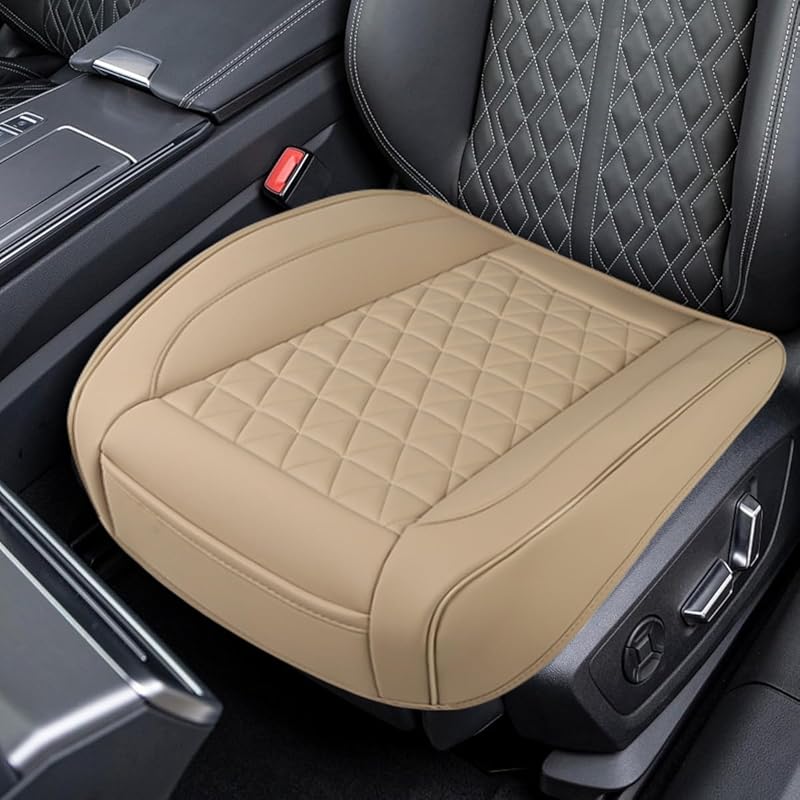 Luxury Faux Leather Car Seat Cover, Anti-Slip Waterproof Universal Front Bottom Seat Protector With Storage Pocket, Triangular Pattern Vehicle Seats