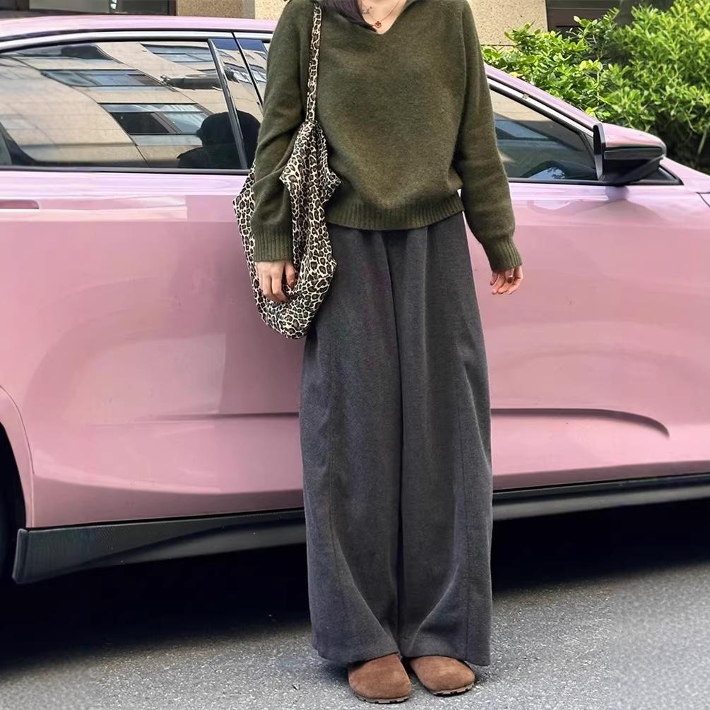 Women's Autumn High Street Wide-Leg Sweatpants - Trendy Loose Floor-Length Design