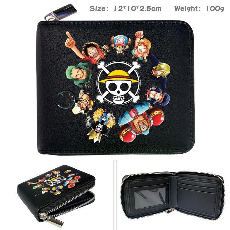 One Piece Anime Reißverschluss PU Geldbörse Luffy Aufdruck Kurzes Münzfach Kartenhalter