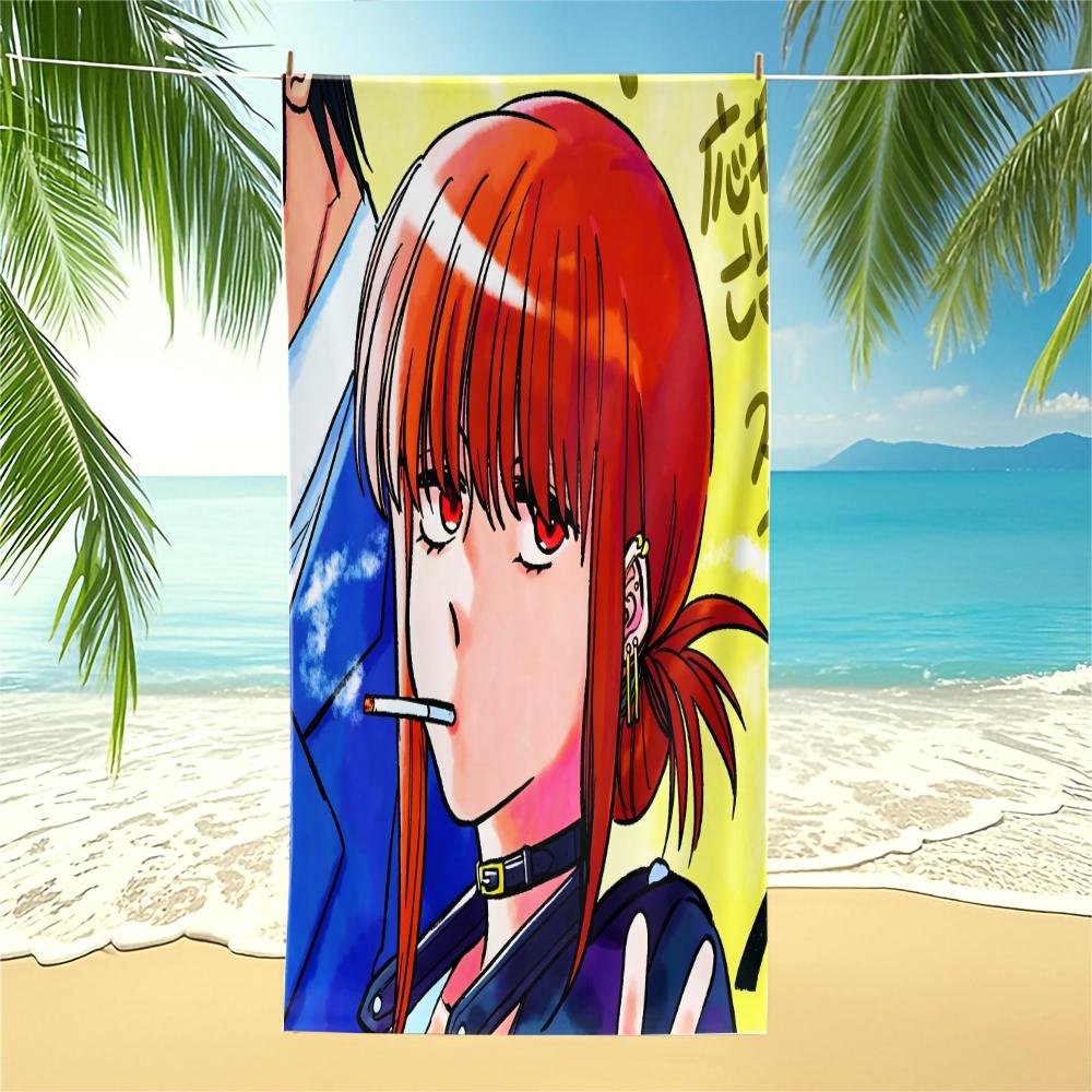Tone Smoking Makima Anime Print Beach Towel Pool Towel Camping Towel Bath Towel Blanket for travel