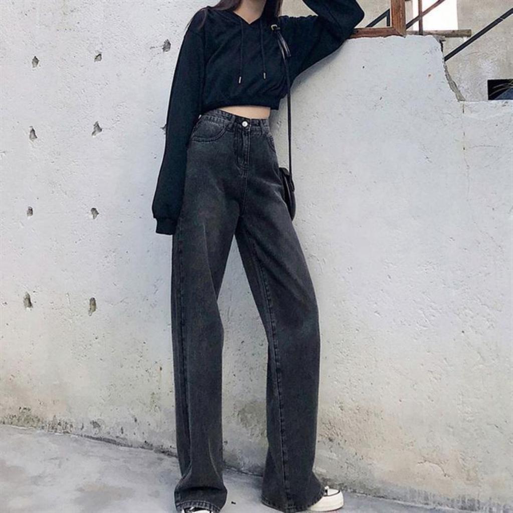 Jeans da Donna a Vita Alta Gamba Larga Vestibilità Larga Casual Vintage Dritti in Denim