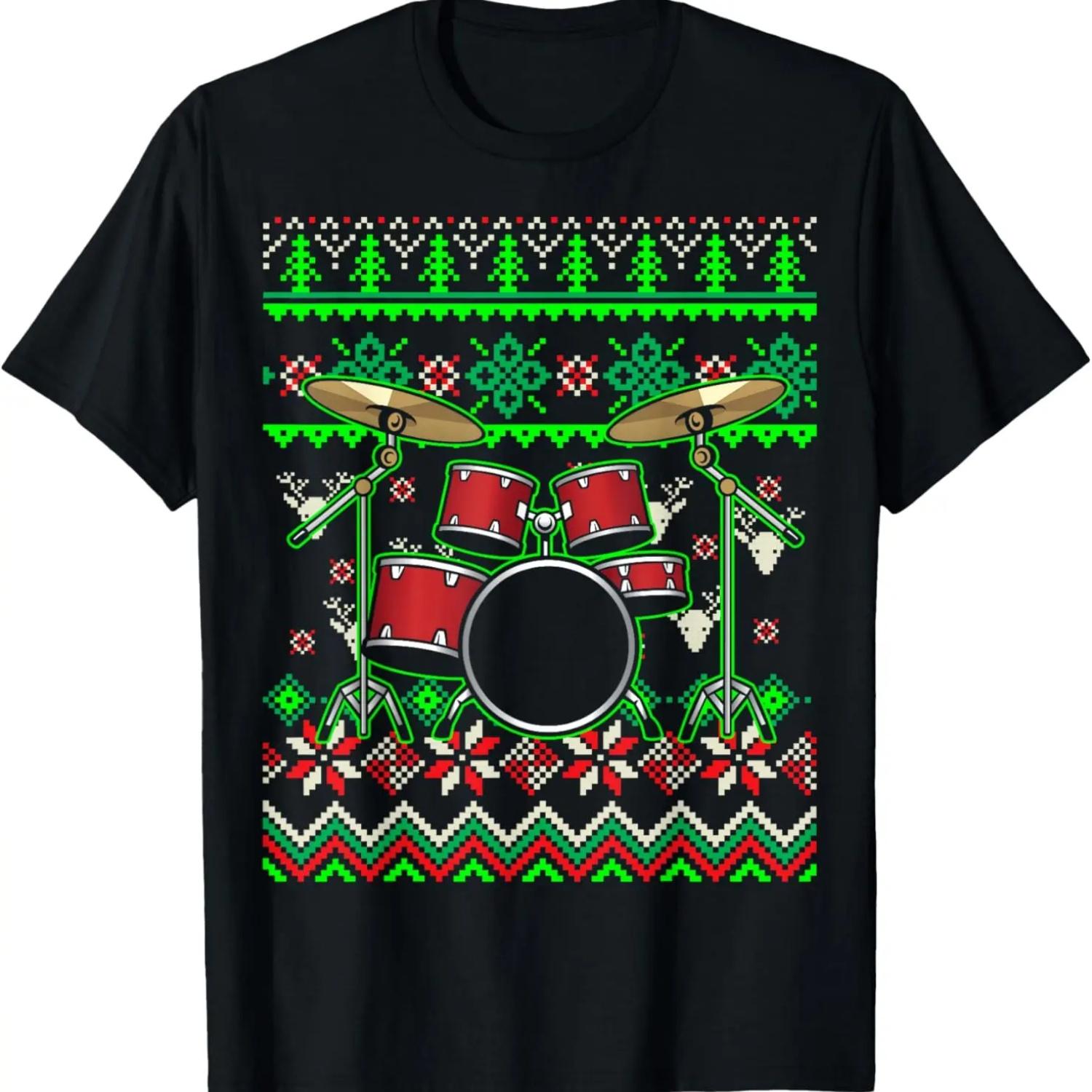 

Drummer Musical Instrument Ugly Christmas Drums T-Shirt XXXXXL чёрный