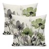 Green Floral Pillow Cover Spring/Summer Country-Style Linen Blend Cushion Cover Universal for Living Room Sofa and Outdoor Use with Invisible Zipper