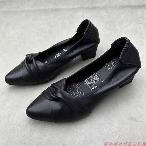 

Модные туфли на высоком каблуке из мягкой коровьей кожи в стиле ретро, кожаные, здоровые женские туфли 40 чёрный