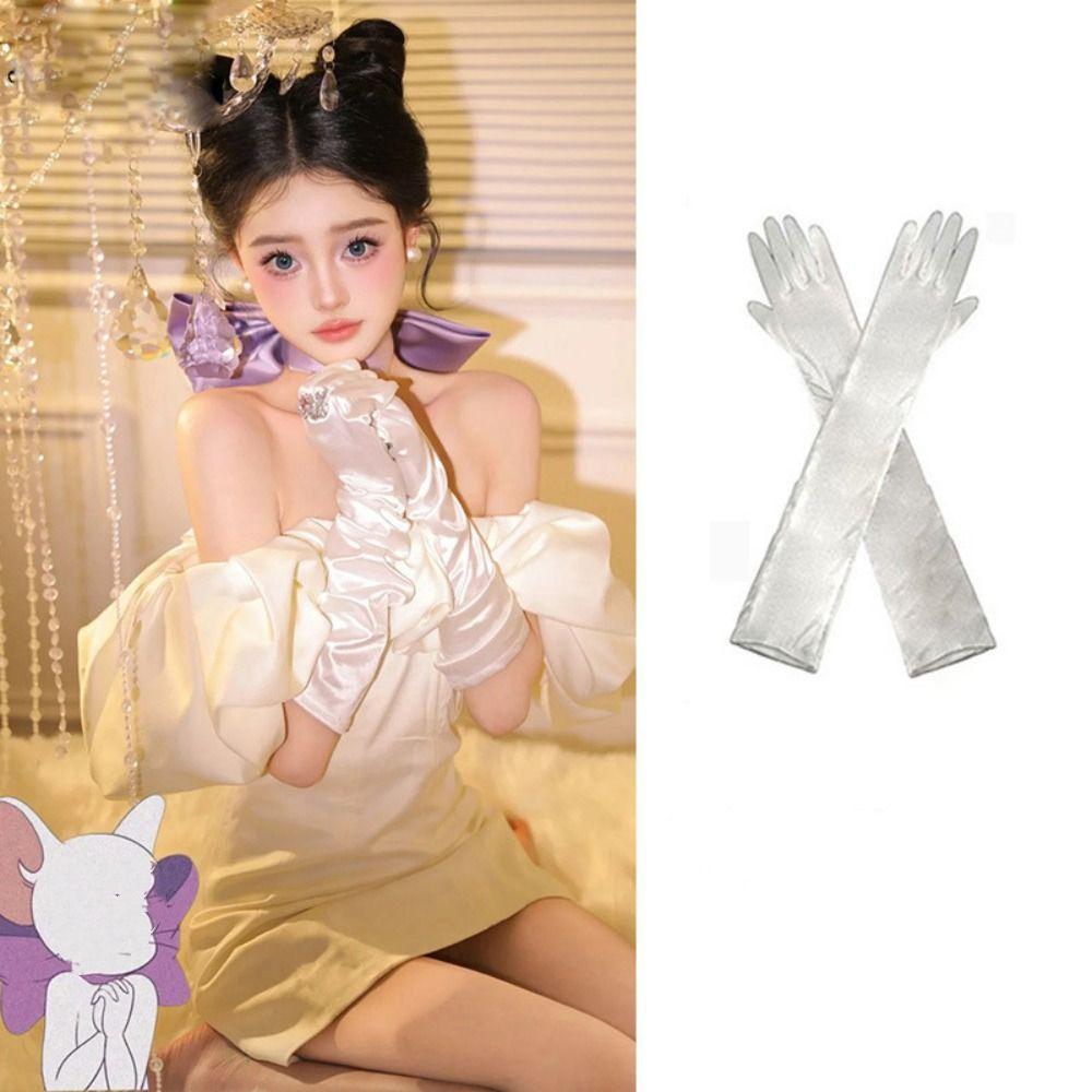 Lace Wedding Bridal Gloves White Long Finger Mittens Retro Satin Long Gloves  Banquet