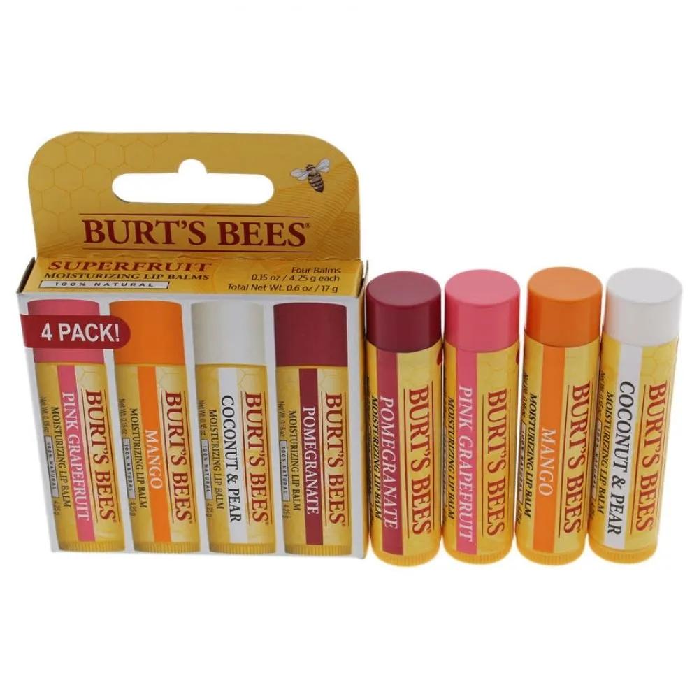 Burt s Bees Superfruit Moisturizing Lip Balm Set (Unisex) - Pomegranate Scented Lip Balm 4-Pack (4.3g Each)