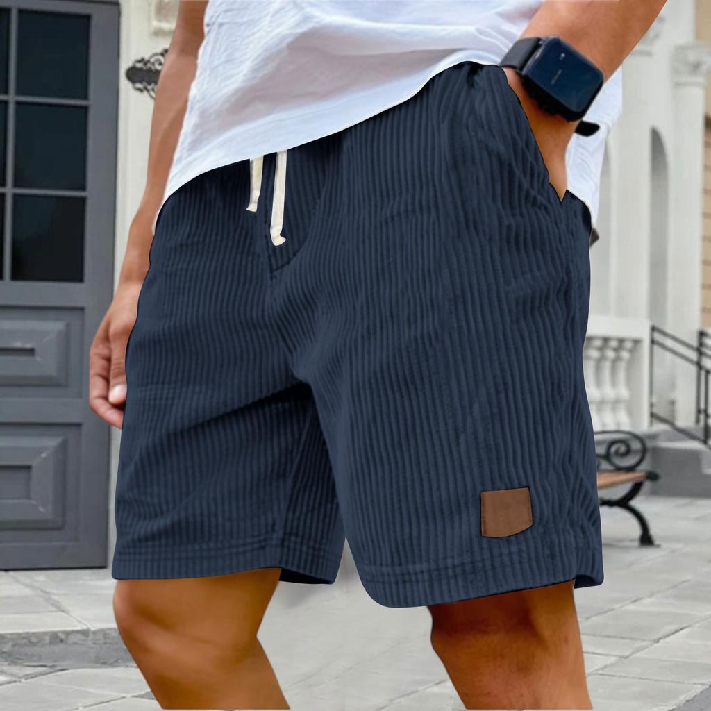 Męskie szorty casualowe - elastyczny pas, sznurek ściągający, vintage, haftowany sztruks, stylowe szorty casualowe
