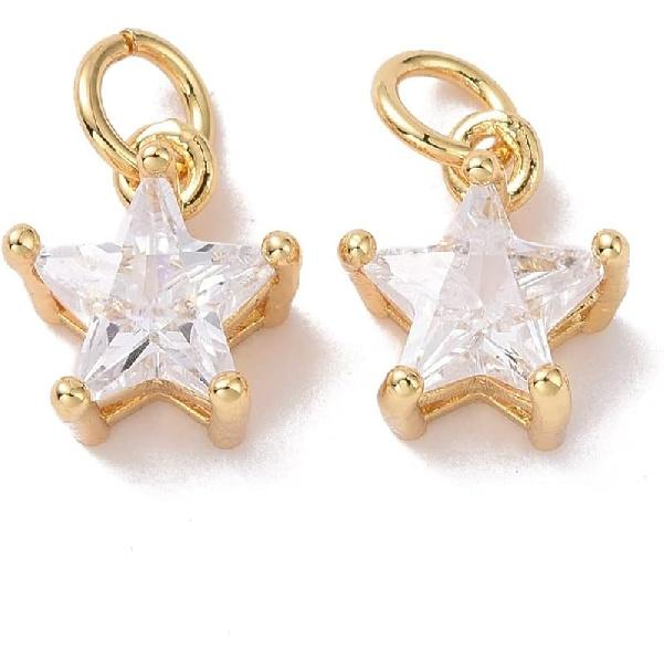 Ipotkitt 5Pcs Heart with Star Brass Micro Pave Cubic Zirconia Diffuser Locket Charm Pendants Openable Ornaments for DIY Making - 19.5x22.5mm