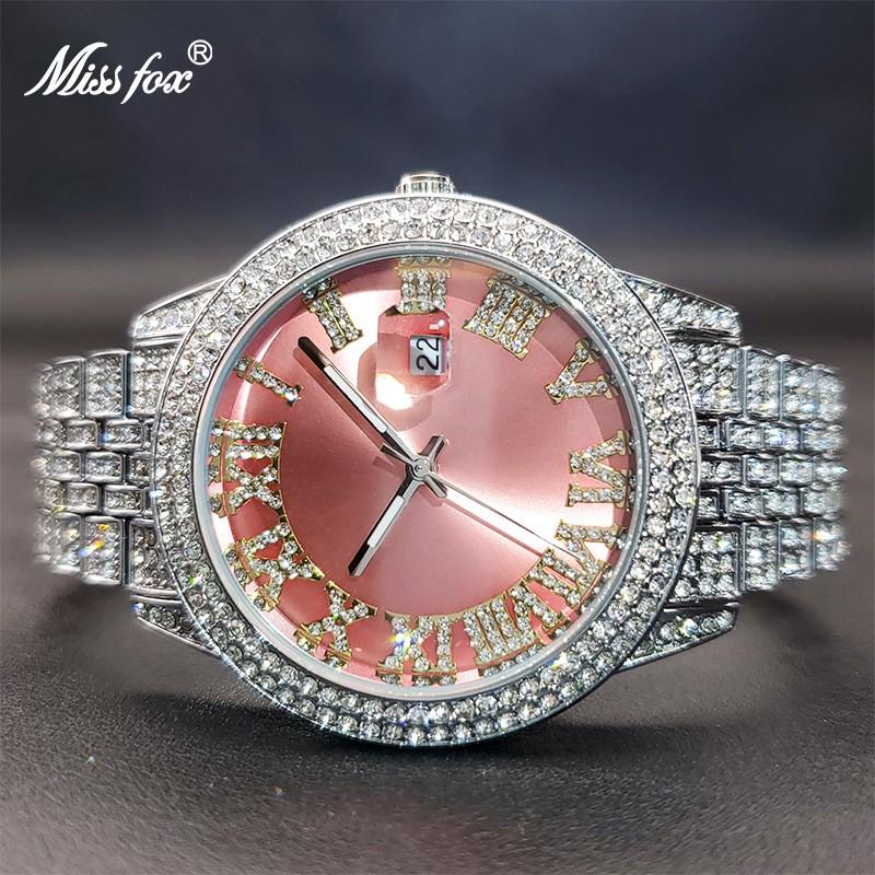 MISSFOX Luxury Water Resistant Watch Hip Hop Bling Calendar Quartz Women Men