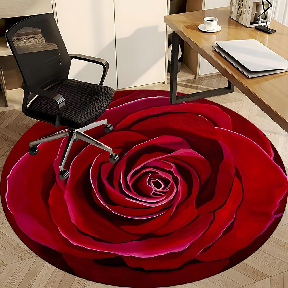 1pc Rose, Floral Chair Carpet for Office, Round Non Slip Durable Large Size Office Carpet, Suitable for Office