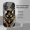 Black Gold Cat For Apple IPhone 16 11 13 15 14 Pro Max 12 Mini 7 8 Plus XR X XS Elliptical Shaped Tempered Glass Phone Case