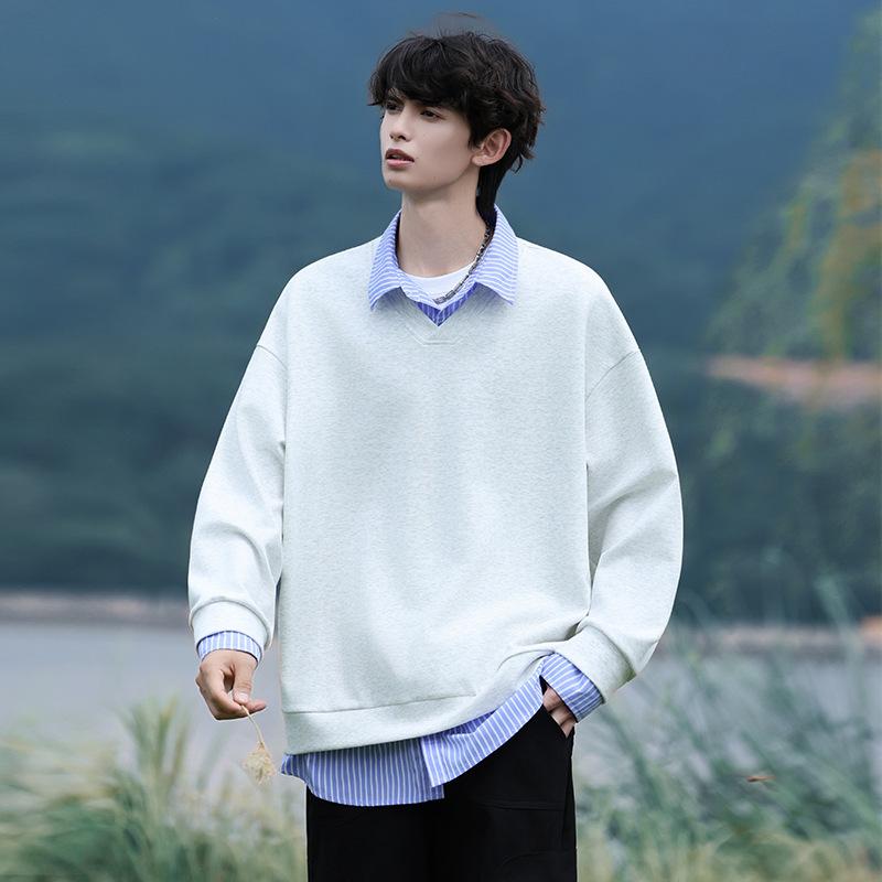 

Новый весенне-осенний стиль, дизайн, ощущение свободы и универсальности, сшивная толстовка с длинным рукавом из двух частей, мужской черный топ L бежевый