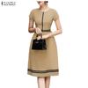 ZANZEA Women Casual Round Neck Short Sleeve Splice A-line Dress