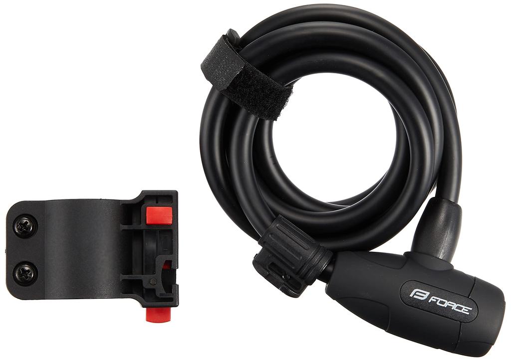 FORCE Bicycle Coil Wire Lock with 10mm Wire Diameter X 180cm 80015 Bracket, Black, Length,