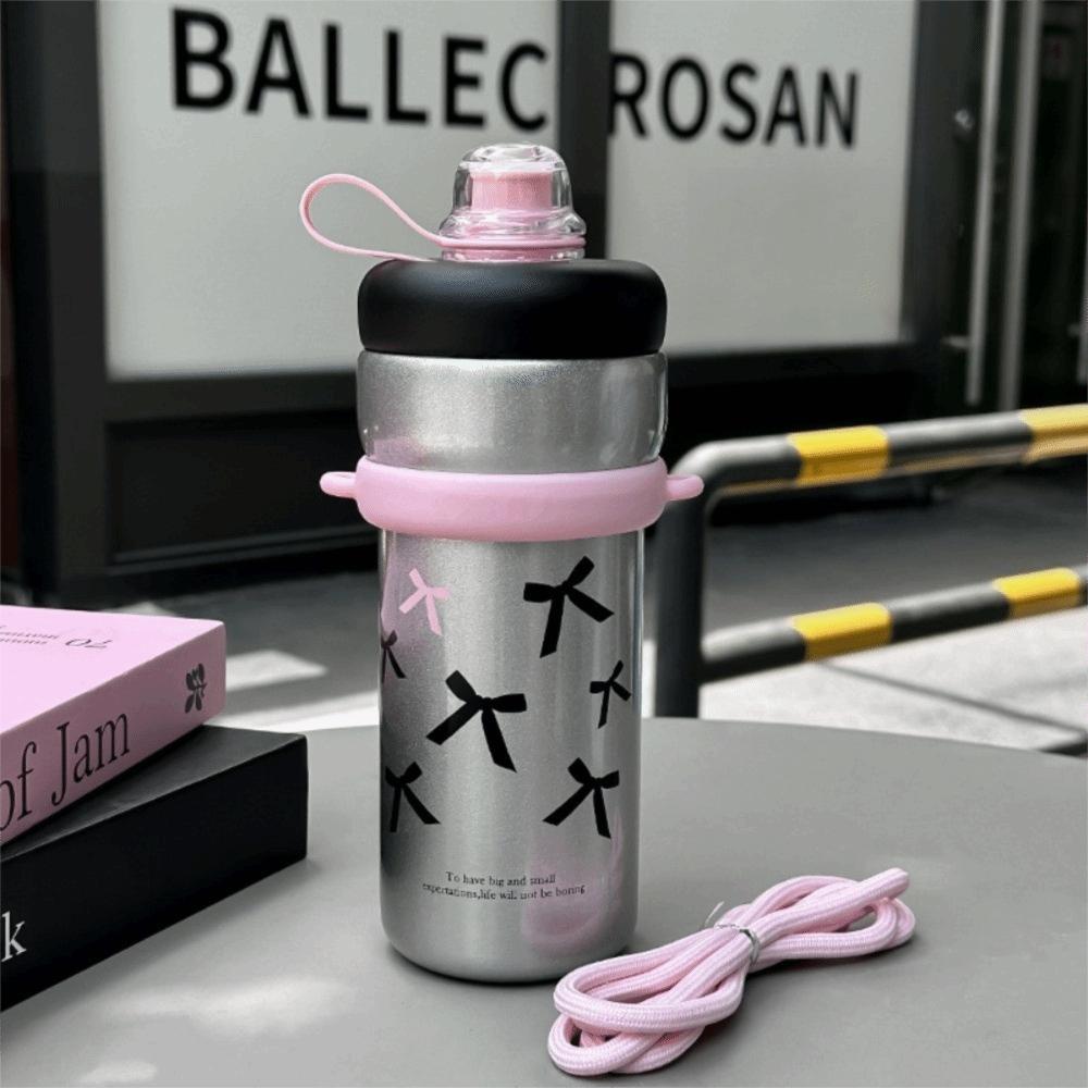 

Portable Bowknot Straw Thermal Cup Stainless Steel Double-Drinking Insulated Mug Large Capacity Butterfly Print Coffee Cup Gifts 700ml чёрный